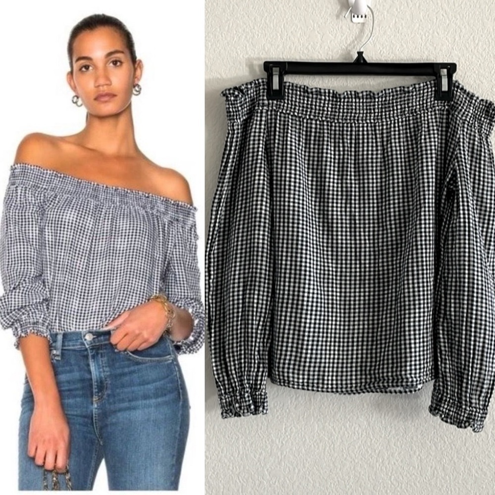 Rag & Bone Women’s Off Shoulder Tunic Small Black Drew Gingham Coastal Cowgirl
